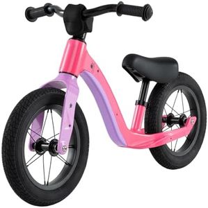 HONEY JOY 12-Inch Balance Bike, Magnesium Alloy Frame Toddler Bike w/Adjustable Seat, 360° Rotatable Handlebar & Pneumatic Rubber Tires, No Pedal Training Bicycle for 3+ Years Boys Girls (Dark Pink)