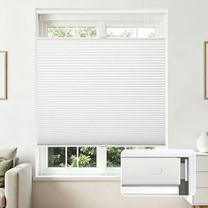 Joydeco No Tools No Drill Blinds for Indoor Windows, Cordless Window Blinds Cellular Shades Top Down Bottom Up Blackout Honeycomb Blinds Thermal Insulated Noise Reduction (White, 86" W x 96" H)