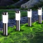 Joomer 4 Pack Solar Lights Outdoor Garden Ornaments Pathway Lighting White Garden Lights Solar Powered Waterproof Path Light Decoration for Patio Driveways Landscape Lawn Yard