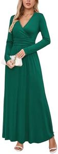 OUGES Womens Long Sleeve Green Dress Christmas Holiday Dresses for Women V-Neck Wrap Waist Maxi Dress(Green,XXL)