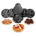 VonShef 3 in 1 Waffle Maker - Brownie & Doughnut Maker with Non-Stick Removable Plates, Cool Touch, Easy Clean - Makes Donuts & Brownies (Black, 800W)