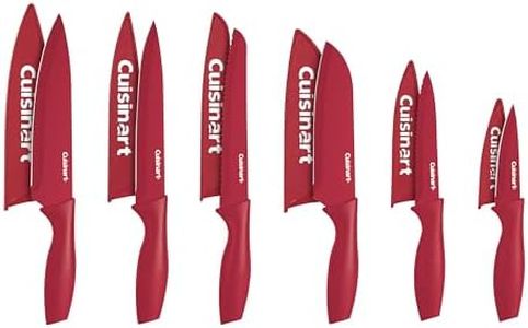 Cuisinart Knife Set, 12pc Cermaic Knife Set with 6 Blades & 6 Blade Guards, Lightweight, Stainless Steel, Durable & Dishwasher Safe (Red)