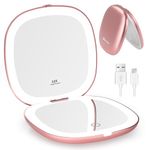 wobsion Travel Magnifying Mirror with Light, 1x/10x LED Compact Mirror, 2-Side Illuminated Makeup Mirror Dimmable, 10cm Rechargeable Handheld Pocket Mirror, Gifts for Women(Rose Gold)