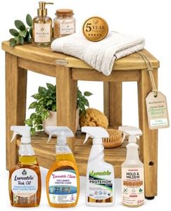 EcoDecors Corner Teak Shower Bench Care Bundle with Shelf, 300 lb