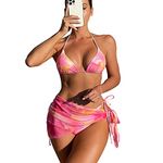 Bikini Sets for Women 3 Piece Swimsuit Halter String Cheeky Bathing Suit Triangle Top Sexy Thong Swimwear with Beach Sarongs,M