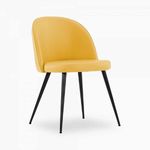 Finch Fox Romantic Vintage Dining Chairs Rustic Yellow Faux Leather Cushion Seat Chair with Black Powdered Coated Metal Legs