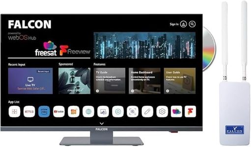 Falcon 22 Inch WebOS Combo Smart TV with 150Mbit mobile Router, Mirrorcast,Apple Play, DVD Player, 12/24V Camping TV, Triple Tuner, Freesat, Freeview, Bluetooth, Voice Control, Pitch Perfect Sound