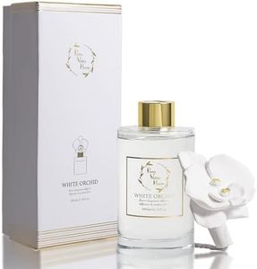 Reed Diffuser Set, Pretty Valley Home Orchid Ceramic Flower Frangrance Diffuser 120ML White Orchid, Home Reed Diffuser for Bathroom Office Bathroom Living Room Decor