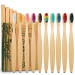 10 Color Bamboo Toothbrushes Multipack | Soft Bristles Wooden Toothbrush for Adult | Premium BPA Free Vegan Eco-Friendly, Plastic-Free, Biodegradable & Compostable Charcoal Manual Toothbrush