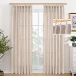 YoungsTex Pinch Pleated Linen Curtains 84 Inch Long Light Filtering Privacy Window Curtains with Hooks for Living Room Bedroom Track System, Natural, 40W X 84L, 2 Panels