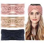 AYNKH 3Pcs Winter Knitted Headband, Elastic Chunky Thickened Crochet Braided Hair Band Ear Warmer for Women Outdoor Sports Skiing Running