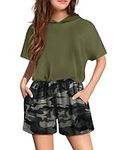 Arshiner Girls Camouflage Tie Dye Hoodie Outfits Short Sleeve Pullover Crop Tops and Short Pants Sweatsuits