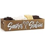 PuGez S'mores Station Box, Smores Kit for Fire Pit, Smores Maker Tabletop Outdoor Farmhouse Camping Décor, Rustic 3D Style S'mores Storage Caddy, Smores BBQ Housewarming Gift