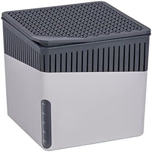 WENKO Portable Dehumidifier Cube Design, Compact and Rechargeable Dehumidifier for Bathroom, Closet, Bedroom, Garage, Covers up to 2800 Cubic Feet, 2.2lbs, Gray, 6.18 x 6.5 x 6.5