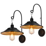 Eoanwu Solar Barn Lights Outdoor, 2pcs Black Rustic Vintage Porch Barn Light with Wall Mount Exterior, Gooseneck Metal Wall Light Fixture for Farmhouse, Patio, Garden, Shed and Courtyard