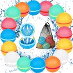 Reusable Water Balloons, Silicone Water Splash Ball with Mesh Bag, Magnetic Quick Self-Sealing Water Balls for Kids Adults Outdoor Activities Water Games Toy Outside Summer Fun (16 Pack)