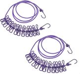 NUZAMAS 2X Clothesline 12 Pegs Clips Portable Expandable Adjustable Retractable Airer for Camping Travel Clothes Laundry Drying Outdoor and Indoor Use Purple