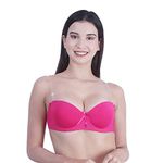 Brachy Women Cotton Nylon Spandex Padded Underwire Strapless Backless Invisible Clear Transparent Back Push up Bra with (Free Extra Transparent Strap)