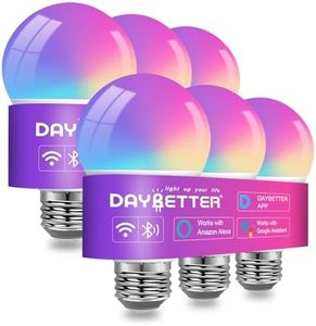 DAYBETTER Smart Light Bulbs, RGBCW Color Changing Smart Bulb Compatible with Alexa & Google Home,Preset Scene, Music Sync, A19 E26 2.4G WiFi Bluetooth Dimmable LED Bulbs, 60W Equivalent, 800LM, 6 Pack