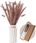 Wemk Premium Ceramic Vase with Dried Pampas Grass, 50PCS Natural Bunny Tails Dried Flowers, Geometric Design Decorative Flowers Vase with Pampas Grass for Wedding Arrangements Home Decoration