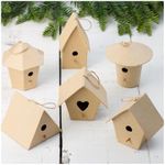 Factory Direct Craft Pack of 18 Paper Mache Birdhouses Assorted Shape Bird House Ornaments for Christmas Tree Decorations, Spring Wreath Accents and DIY Home Decor (3-1/4" to 3-1/2")