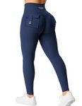 YEOREO Leggings with Pockets for Women Charm Leggings Workout Leggings for Women V Cross Waist Butt Lifting Gym Yoga Leggings Navy Small