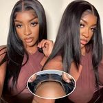 Wear And Go Straight Glueless Wigs Human Hair 14 Inch Pre Cut 4x4 Closure Straight Lace Front Wigs Human Hair No Glue Lace Front Wigs Human Hair For Women Natural Black 150% Density Natural Black