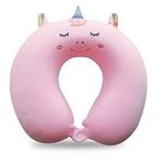 Cute Travel Pillow for Kids & Adults, Pure Memory Foam U-Shaped Neck Pillow with Washable Cover, Comfortable Head Support Travel Accessories for Airplane Car Train Bus Recline,Unicorn