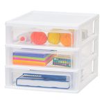 IRIS USA Medium 3-Drawer Stacking Desktop Organizer, 1 Pack, Plastic Drawer Storage Container for Stationery Art Craft Supplies Kitchen Office Garage and Small Business Organization, White