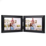 Giftgarden 4x6 Double Picture Frame with Real Glass Display Horizontal 4 by 6 Photo, Hinged Folding Frame for Tabletop Standing, Black