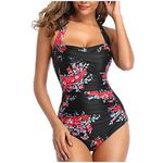 Generic Womens One Piece Swimsuit Tummy Control Swimming Costume Slimming Monokini Push Up Swimwear Vintage Ruched One Piece Swimsuit Bikini Bathing Suits