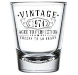 Vintage 1974 Black Printed 1.75oz 1pk Shot Glass - Happy 50th Birthday Gifts Women Men, Cheers to 50 Years, Turning 50 Woman Decorations Decor, Anniversary Bday Party Favors, Best Gift Ideas 1.0