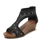 WOJWSKI Women's Slide Wedge Sandal Open Toe High Heel Zipper Back Platform, Black, 11