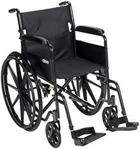 Drive Medical SSP118FA-SF Silver Sport 1 Folding Transport Wheelchair with Full Arms and Removable Swing-Away Footrest, Black