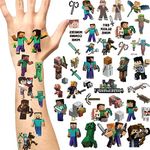 MC Temporary Tattoos for kids(8sheets) Minecraft Temporary Tattoos for Birthday Party Supplies Favors Boys Girls School Rewards