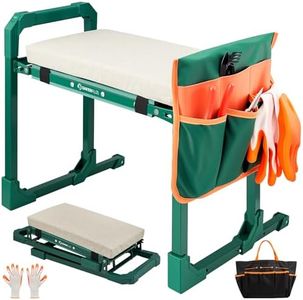 SakerPlus Garden Kneeler and Seat Foldable Kneeling Chair with Extendable Legs & Thickened Pad,Heavy Duty Foldable Gardener Stool with Tool/Storage Bags for Grandparents Gardeners
