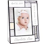 Personalized Baby Picture Frame Grey and Yellow Engraved Glass 4x6 Photo Nursery decor Newborn Gift for girl or boy J Devlin Pic 392-46V EP629 (4x6 vertical)