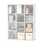 AWTATOS Cube Storage Closet Organizer 12 Cube Storage Shelves with Doors Portable Closet Organizers and Storage for Kids Cabinet DIY Stackable Clothes Organizer for Bedroom, Home Office, White…