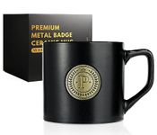 Personalized Men's Gifts - 15 oz Black Ceramic Mug with Monogram Badge - Novelty & Unique Gifts for Men Who Want Nothing - Grandpa, Dad, Brother, Husband, Uncle - Birthday, Christmas - Letter P