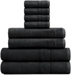 Prime Collections Ultra Soft Luxury Bamboo Cotton Bathroom Towels Set 8 Piece Towels for Bathroom 600 GSM 2 Bath Towels 2 Hand Towels & 4 Washcloths (Black, 8)