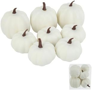 Ghrdopy Fake Pumpkins, 8 Pcs White Artificial Pumpkins, Plastic Pumpkins for Thanksgiving Party Table Centerpiece Autumn Home Decoration-A