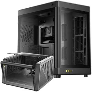 GAMDIAS RGB Dual-Chamber Panoramic Tempered Glass Gaming PC Case with Modular Orientaton and One-Touch Release Mechanism, Computer Case