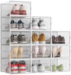 12 Pack XXX-Large Modular Clear Plastic Stackable Shoe Storage Organizer for Closet, Space Saving Versatile Sneaker Shoe Rack Containers Bins Holders, Portable Closet Organizers and Storage, White
