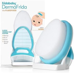 Frida Baby The 3-Step Cradle Cap System, DermaFrida The FlakeFixer, Sponge, Brush, Comb and Storage Stand for Babies with Cradle Cap, White-Blue