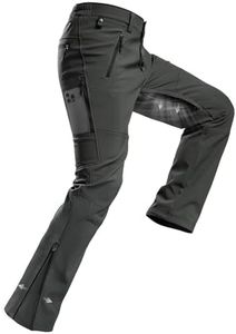 Moosehill Mens-Snow-Ski-Pants Water-Resistant Fleece Lined Warm Softshell Winter Hiking Thermal with 4 Zip Pockets(Dark Grey, 30W x 30L)