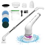 Evaclean Essentials Electric Spin Scrubber - Bathroom Cleaning Brush for Shower, Tub, Home, Up to 400rpm Power, Cordless, 90-Min Runtime, LED Indicator, 7 Brush Heads, 2 Speeds, Ergonomic Long Handle