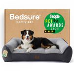 Bedsure SupportMax Orthopedic XXL Dog Bed, Extra Thick Shredded Foam Large Dog Couch with Waterproof Washable Cover, Sherpa Pet Sofa with Nonskid Bottom for XXL Dogs, Grey, 45"
