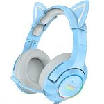 SIMGAL Blue Gaming Headset with Removable Cat Ears, Compatible with PC P S4 P S5 Mobile Phones, with Surround Sound, RGB Backlight & Retractable Microphone