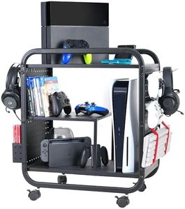 PLKOW Video Game Organizer, Rolling Video Game Storage Rack for Xbox/Switch/PS4/PS5 Accessories, Game Consoles Stand Controllers Holder, Perfect Holiday Present (Black)