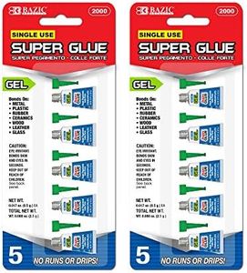 BAZIC Products Single Use Super Glue – Mini Small Tube for Crafting, Fabric, Ceramics, Plastic & DIY Repairs, Fast-Drying Clear Glue for Home, School & Office, 5/Pack, 2-Packs